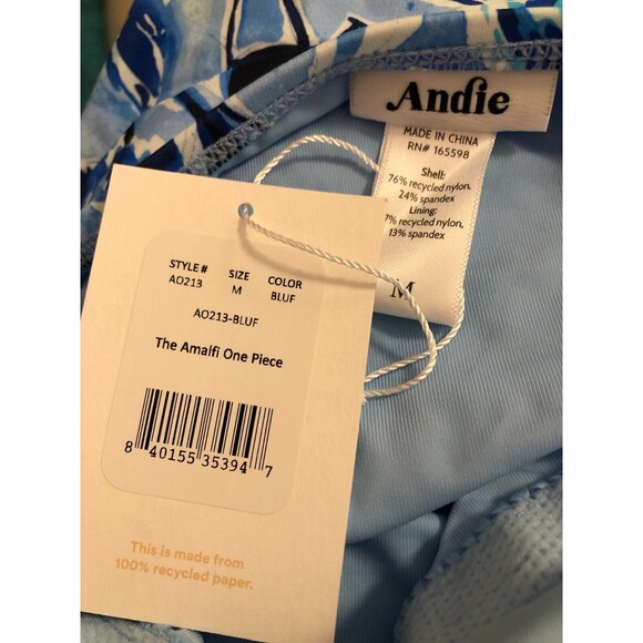 Andie Swim Swimsuit Womens Medium Eco Nylon Blue Floral The Amalfi One Piece - Picture 6 of 10
